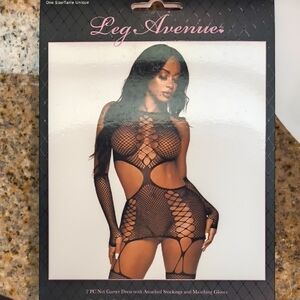 Leg Avenue Black Net Garter Dress Set